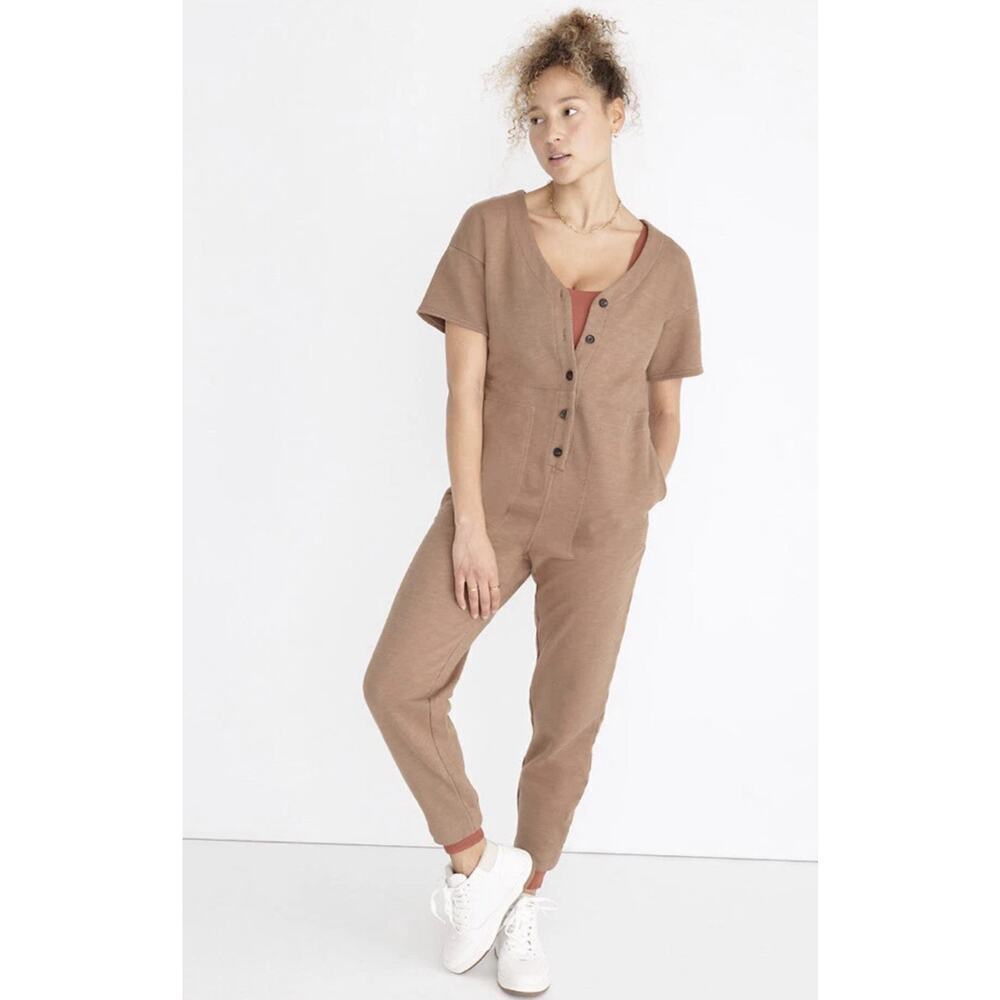 Madewell MWL Women's Short Sleeve Button Up Jumpsuit Coverall, Brown Size XS - Picture 1 of 12